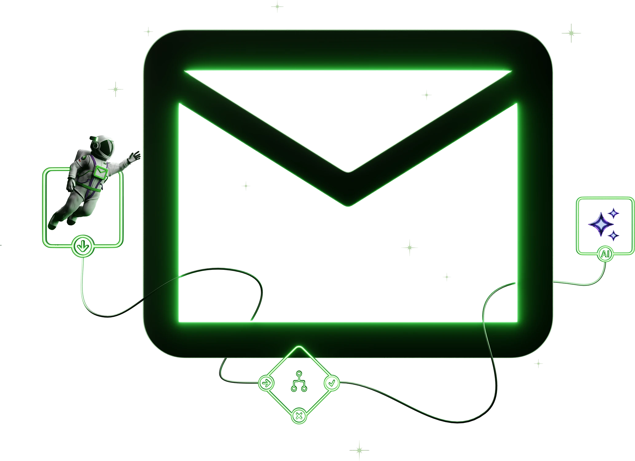 Astronaut pri obalke e-mailingu, automatizace a znazornenei AI