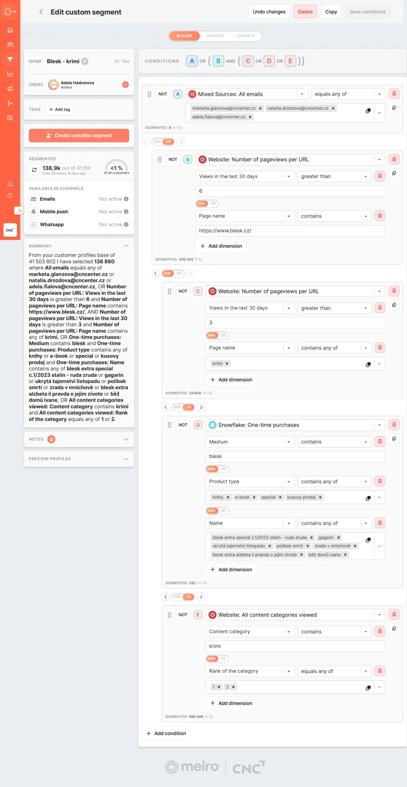 Segmentace CDP Meiro CNC SmartEmailing